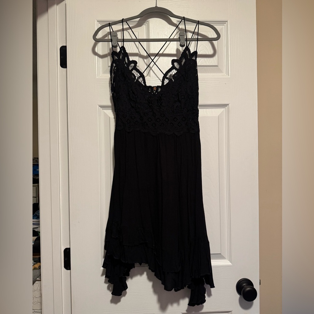 Free People Adella Black Lace Mini Dress L - Picture 2 of 6